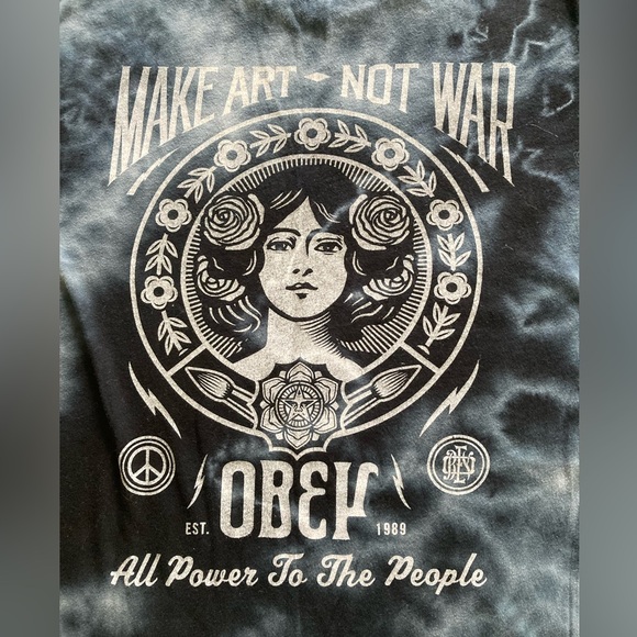 Obey navy blue tie-dye graphic T-Shirt, Make Art Not War, size XS, unisex - Picture 5 of 10